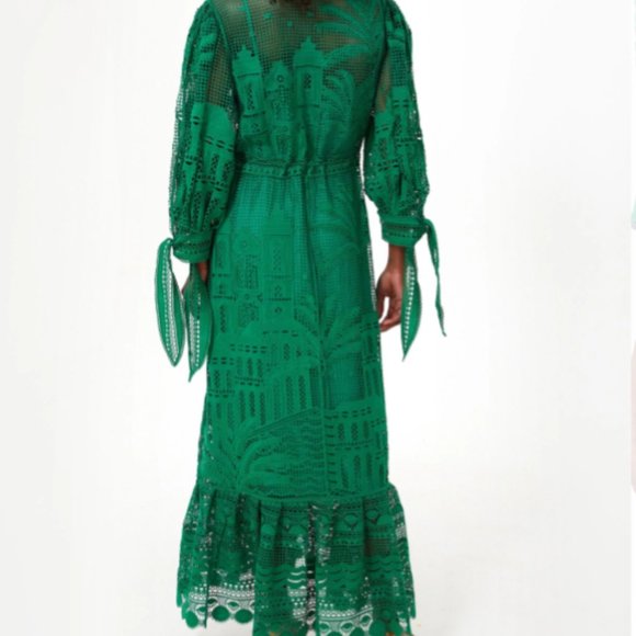 Farm Rio Morada Boa Green Guipure Lace Dress - XXS (can fit S) - Picture 3 of 6